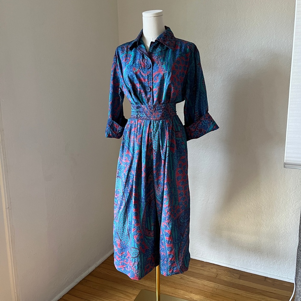 Yves Saint Laurent Blue and Red matching set blouse and skirt